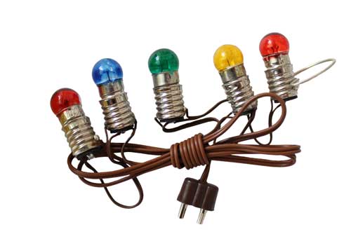 Kahlert Lichterkette 5 Glühlampen 3,5 Volt bunt E5,5 Kabel und Stecker  braun 60904 - Bastelwunderwelt